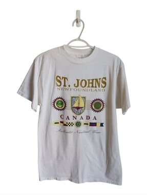 Vintage Y2K St. Johns Newfoundland Canada Nautical Graphic Tee - White Medium